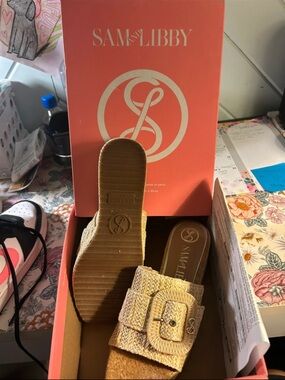 Sam & Libby Natural Woven Buckle Slide Mules